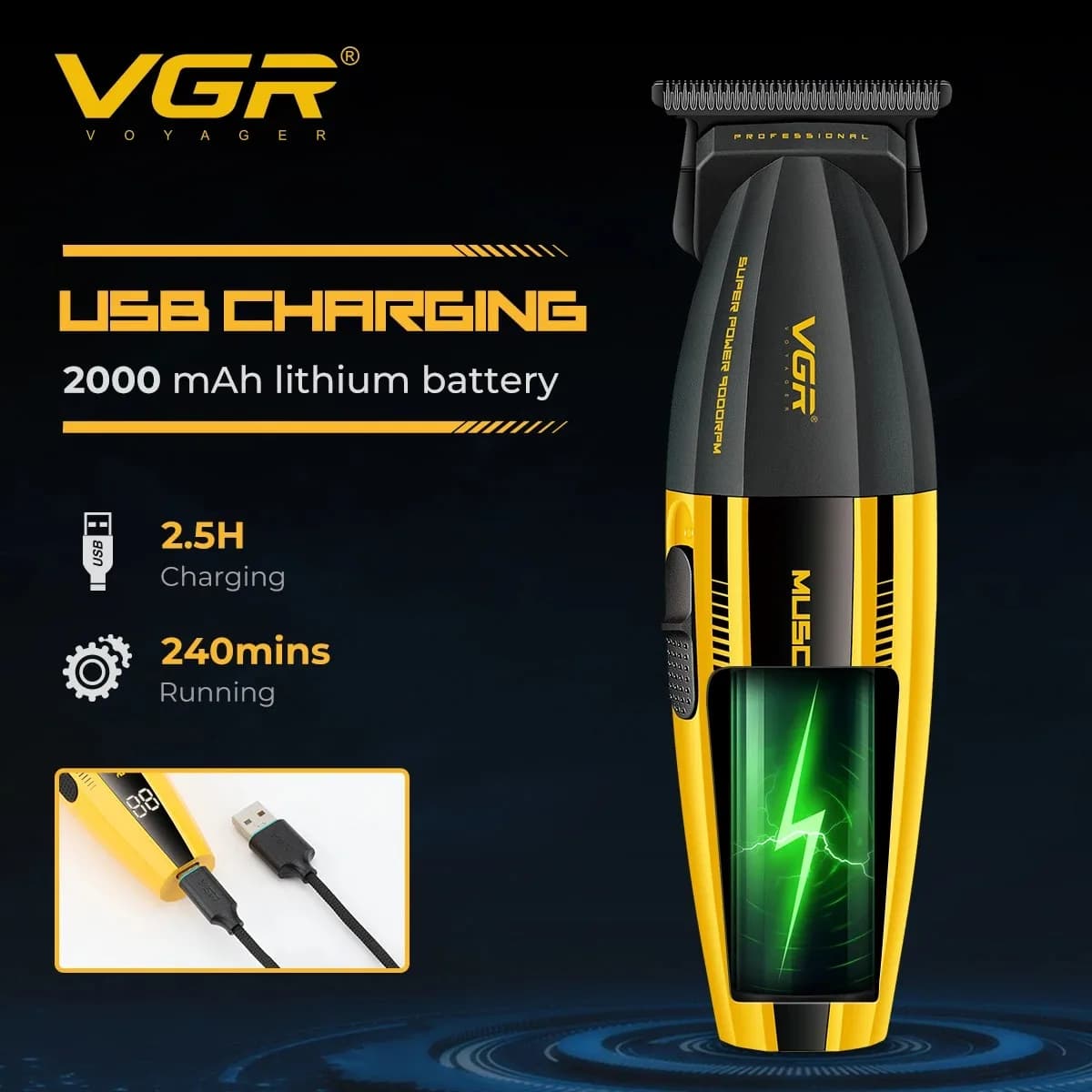 VGR professional hair clipper with metal body — image 5
