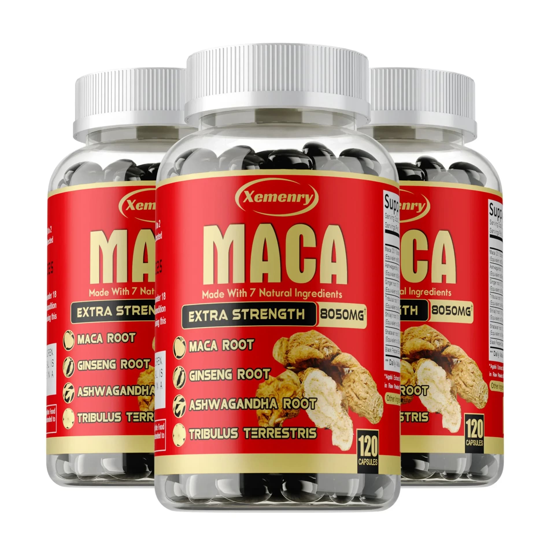 bottles of maca root capsules with ginseng and ashwagandha — image 7