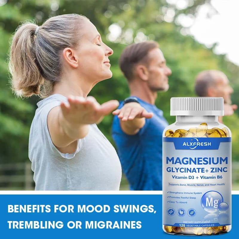 bottles of magnesium glycinate capsules with zinc, vitamin d3 and b6 — image 6