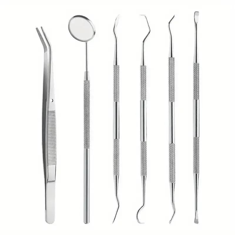 Stainless steel dental oral care set with mirror and tools — image 1