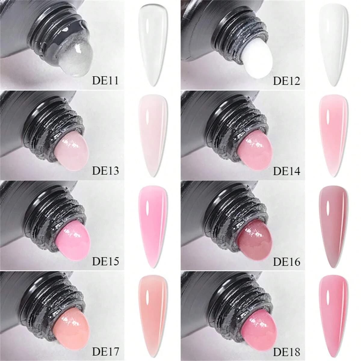 set of eight 20 ml UV nail extension gel tubes in clear and pink — image 4