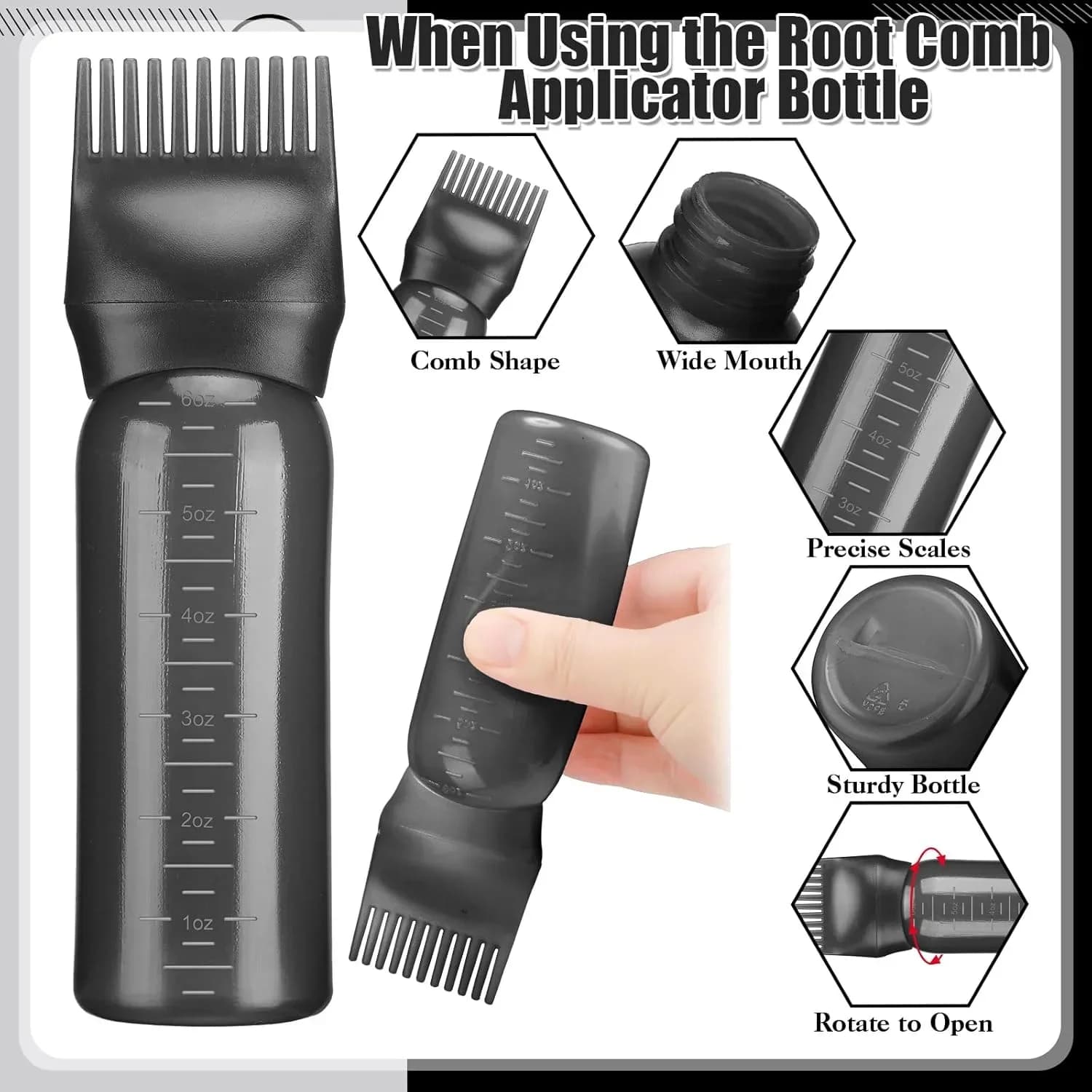6 oz hair oil application bottle with three pointed dropper caps — image 3