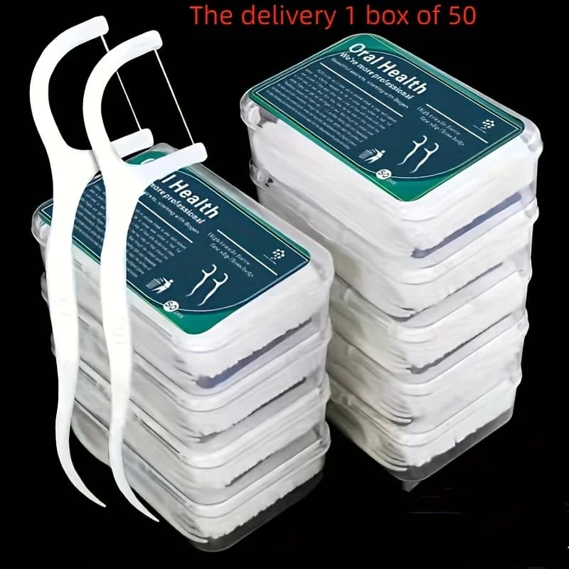 pack of 50 disposable dental floss picks — image 2
