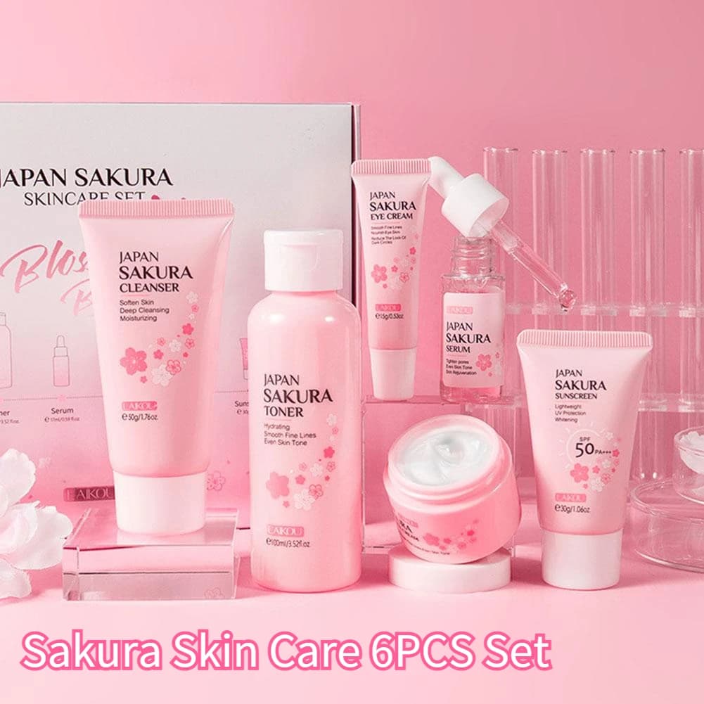 Sakura skin care set with six products in a gift box — image 1