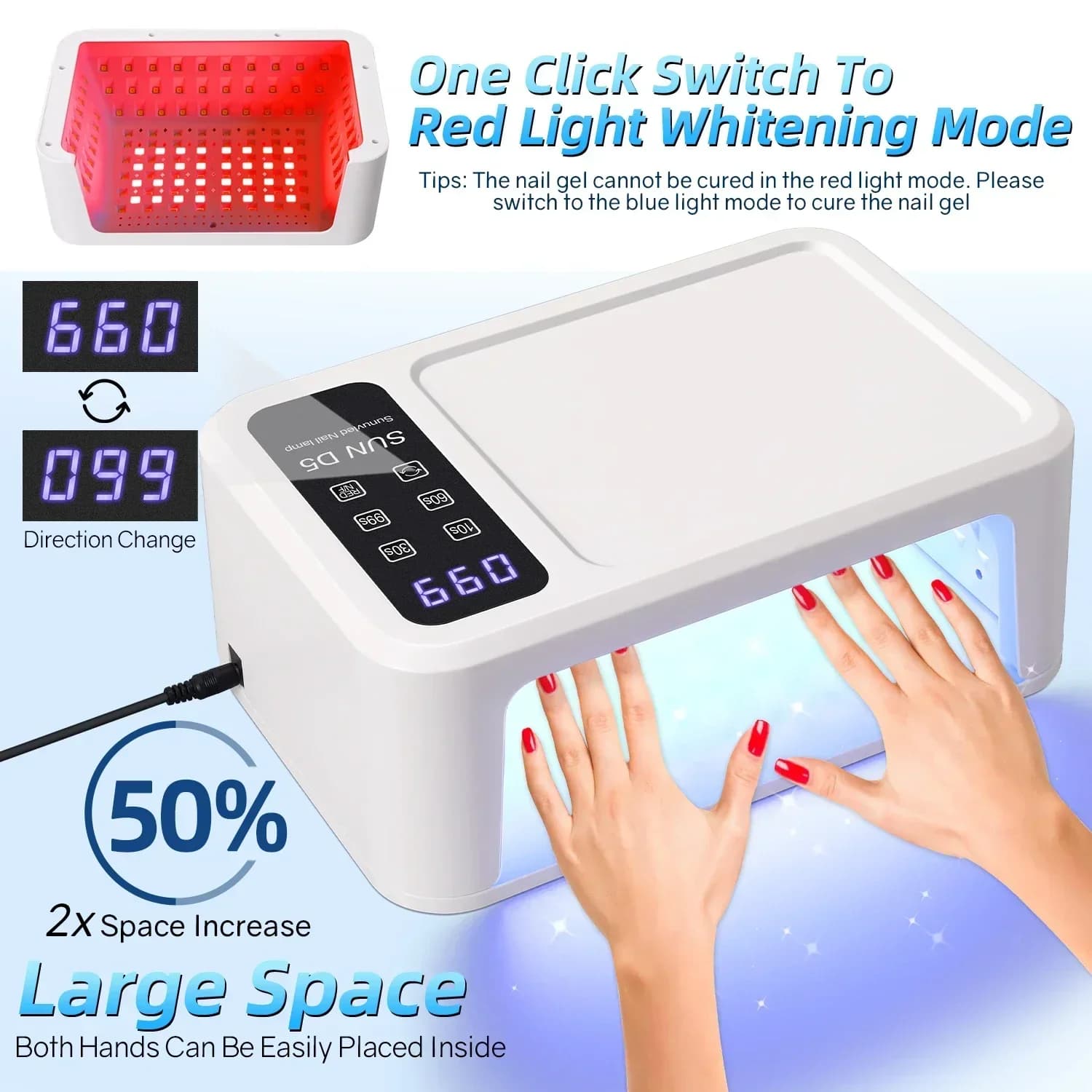 480W UV LED nail lamp with red light mode — image 6