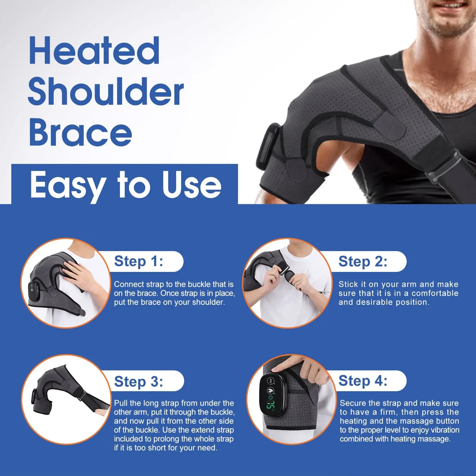 Heated shoulder massage belt with adjustable strap — image 3
