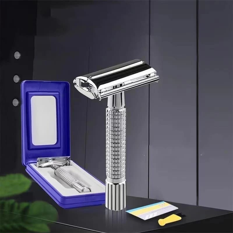 folding stainless steel straight razor with blades — image 3