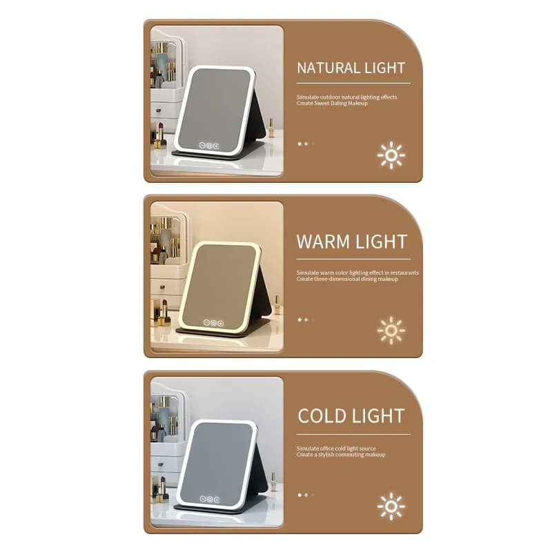 foldable LED makeup mirror with three light modes — image 3