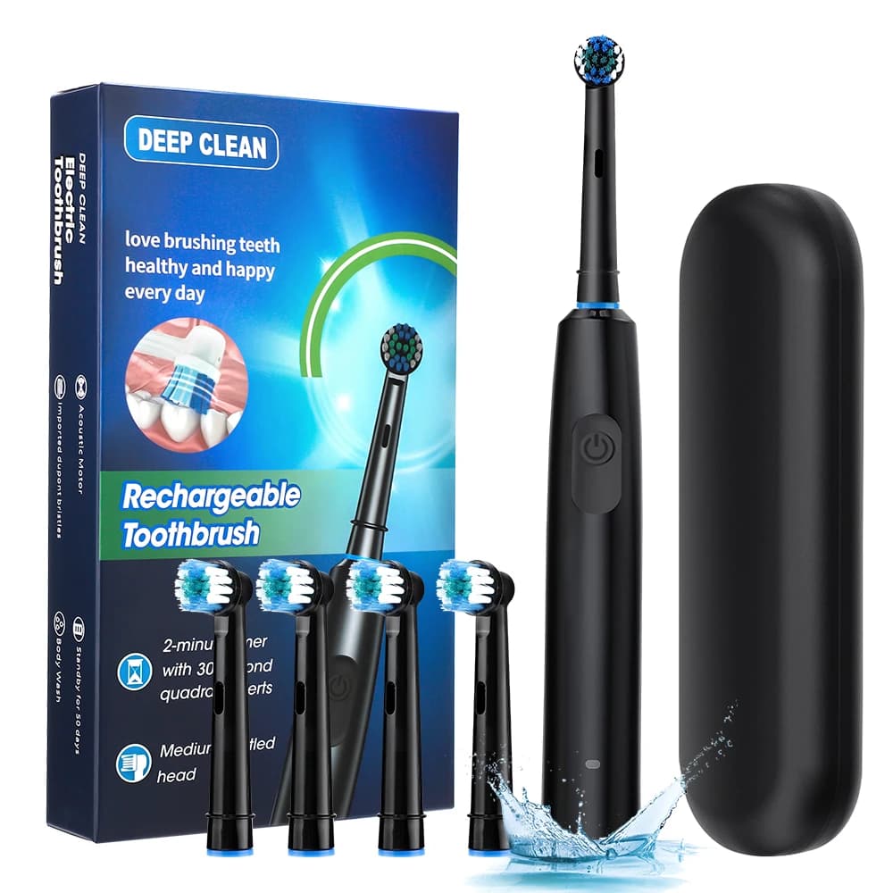 Rotating Electric Toothbrush with 4 Heads and 5 Modes