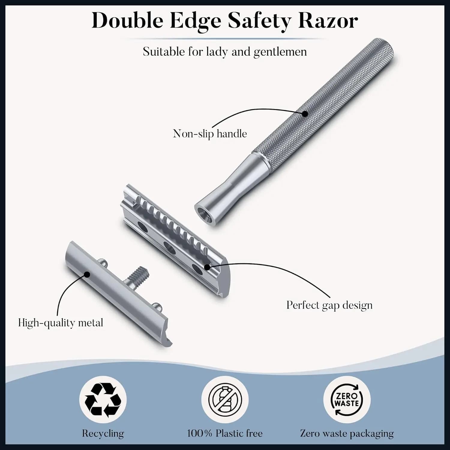 metal double edge safety razor with ten platinum coated blades — image 6