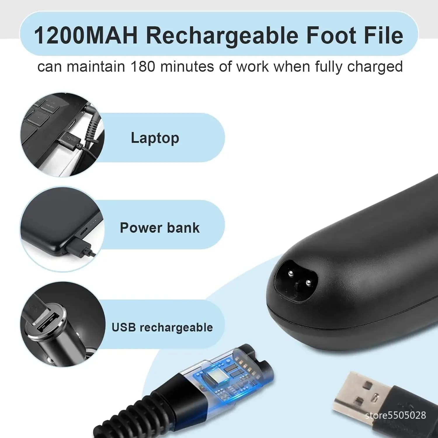 electric callus remover foot file grinder with three heads — image 5