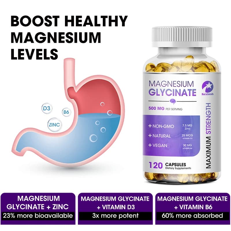 bottles of magnesium glycinate supplement with zinc and vitamins — image 4