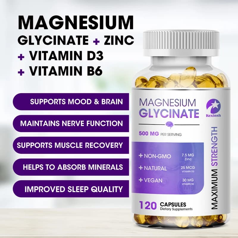 bottles of magnesium glycinate supplement with zinc and vitamins — image 3