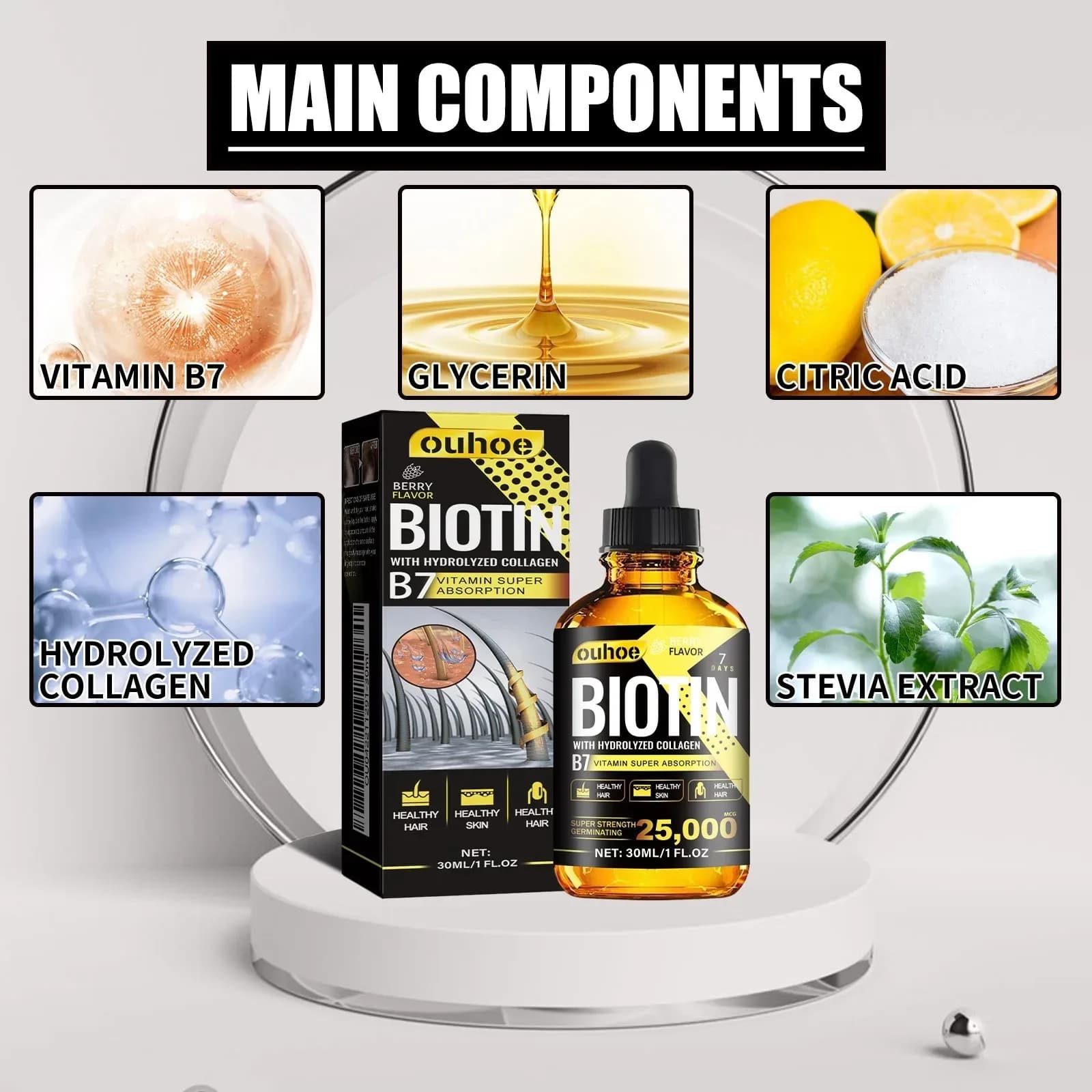 Collagen and vitamin B7 hair growth essential oil bottle — image 4
