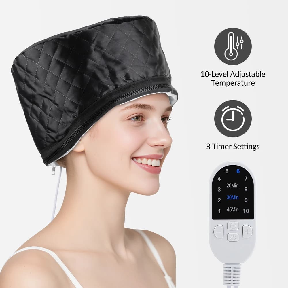 waterproof electric hair steamer cap with control panel — image 2