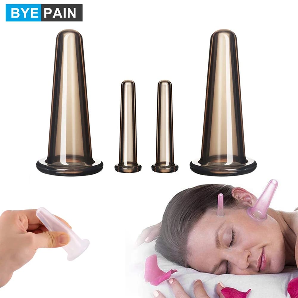 Natural Silicone Cupping Massage Set – 4 Cups for Body, Face, Neck & Eye