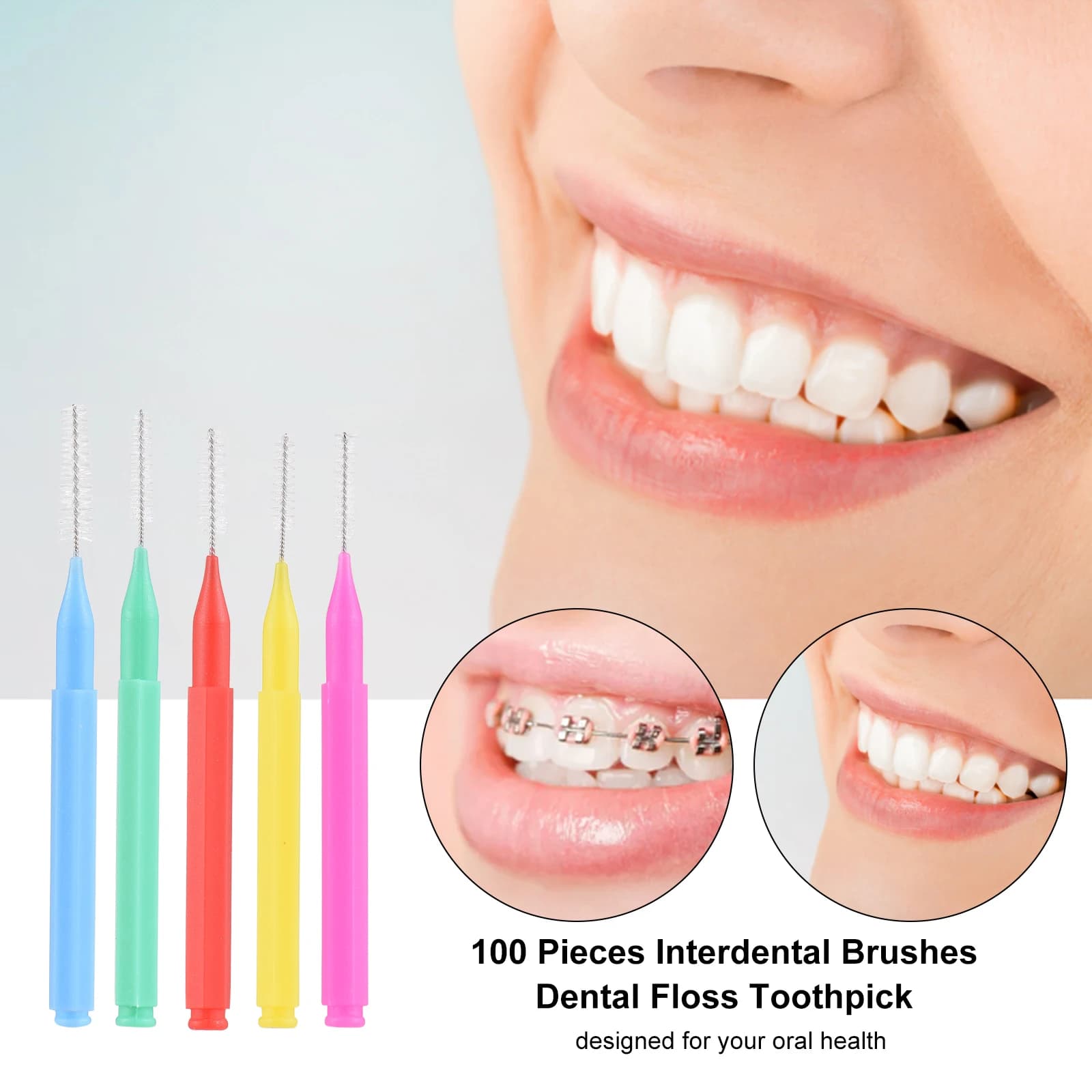 interdental brush set with 100 replaceable heads — image 3