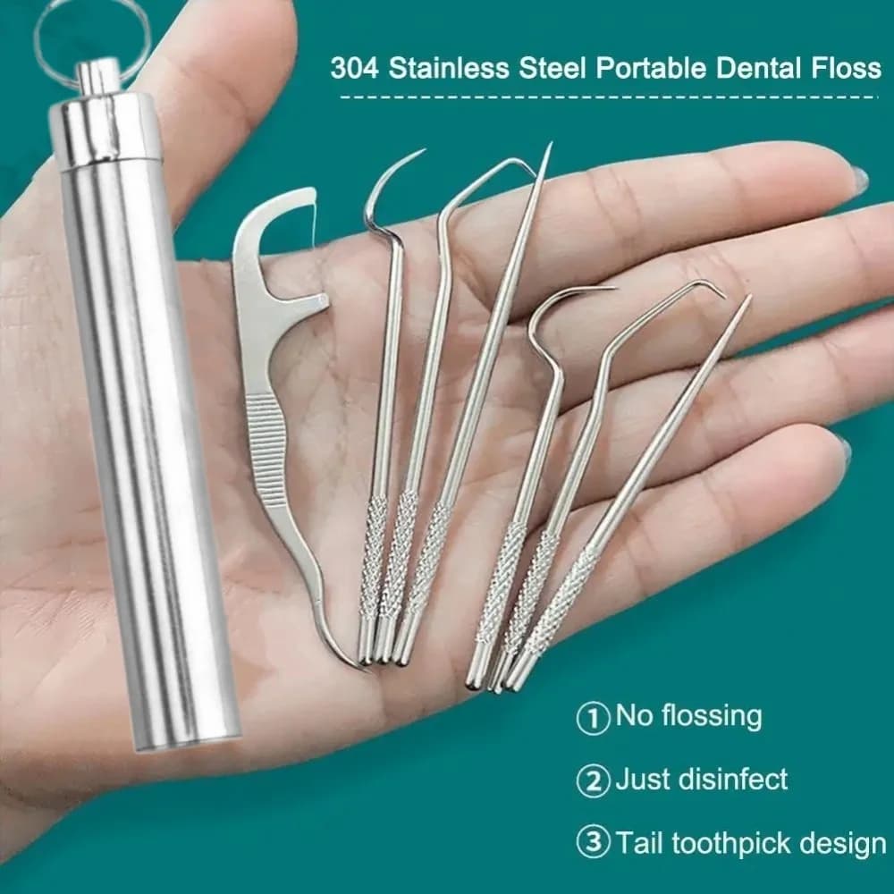 compact stainless steel toothpick set with keychain holder — image 1