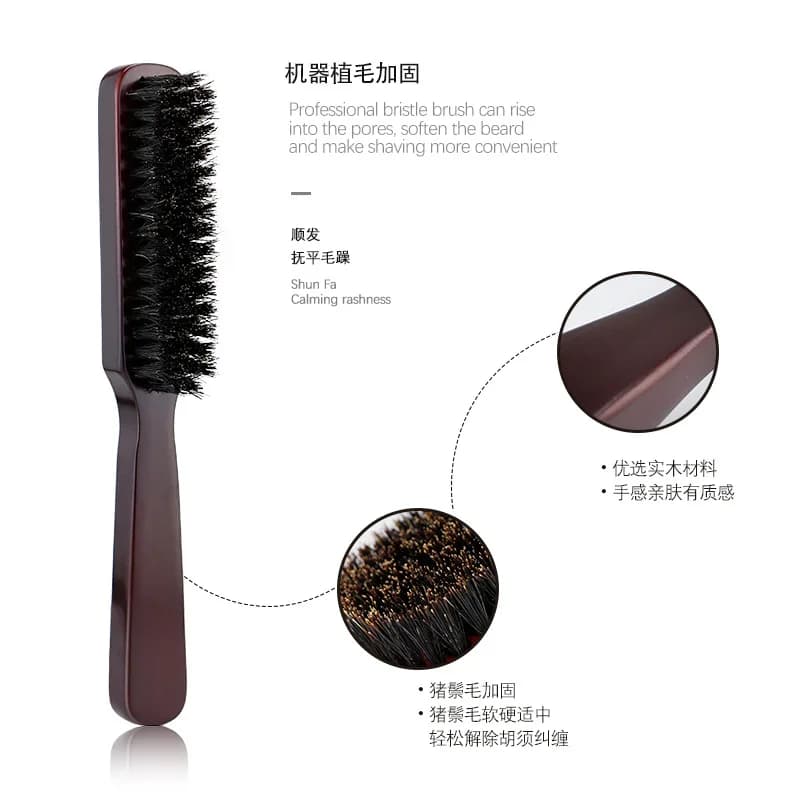 Wooden-handled boar bristle beard and moustache brush — image 3