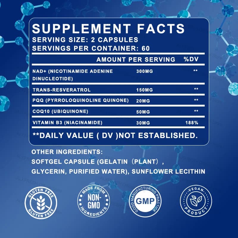 bottles of extra strength NAD supplement with resveratrol and coq10 — image 3