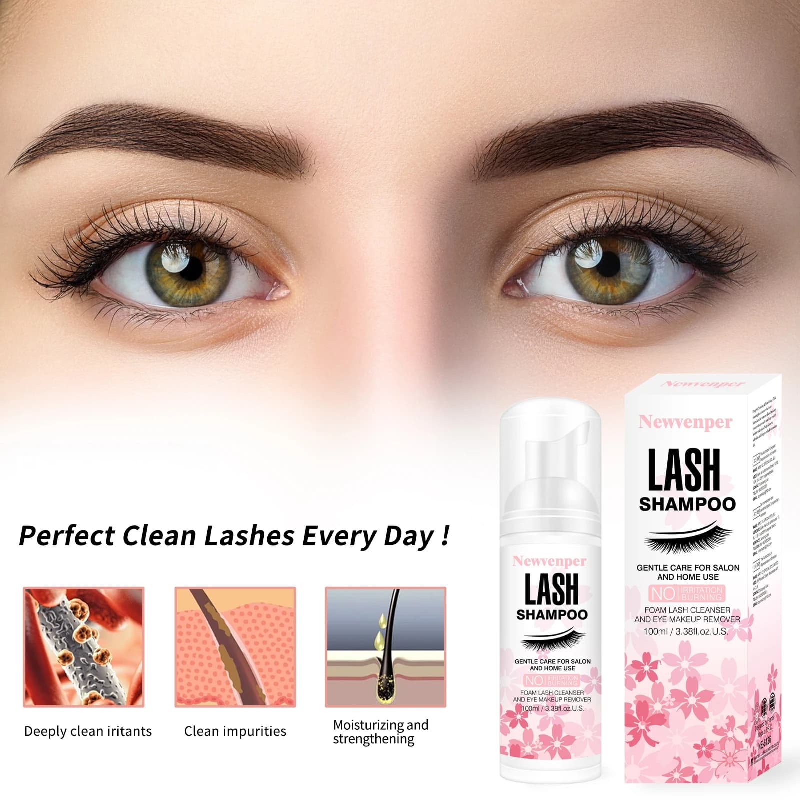bottle of lash shampoo with brush and mascara wand — image 4