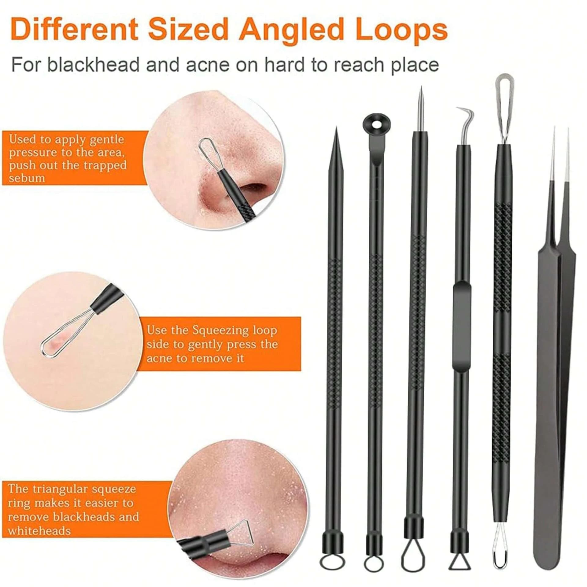 stainless steel 6-piece acne tool set with blackhead extractor — image 2