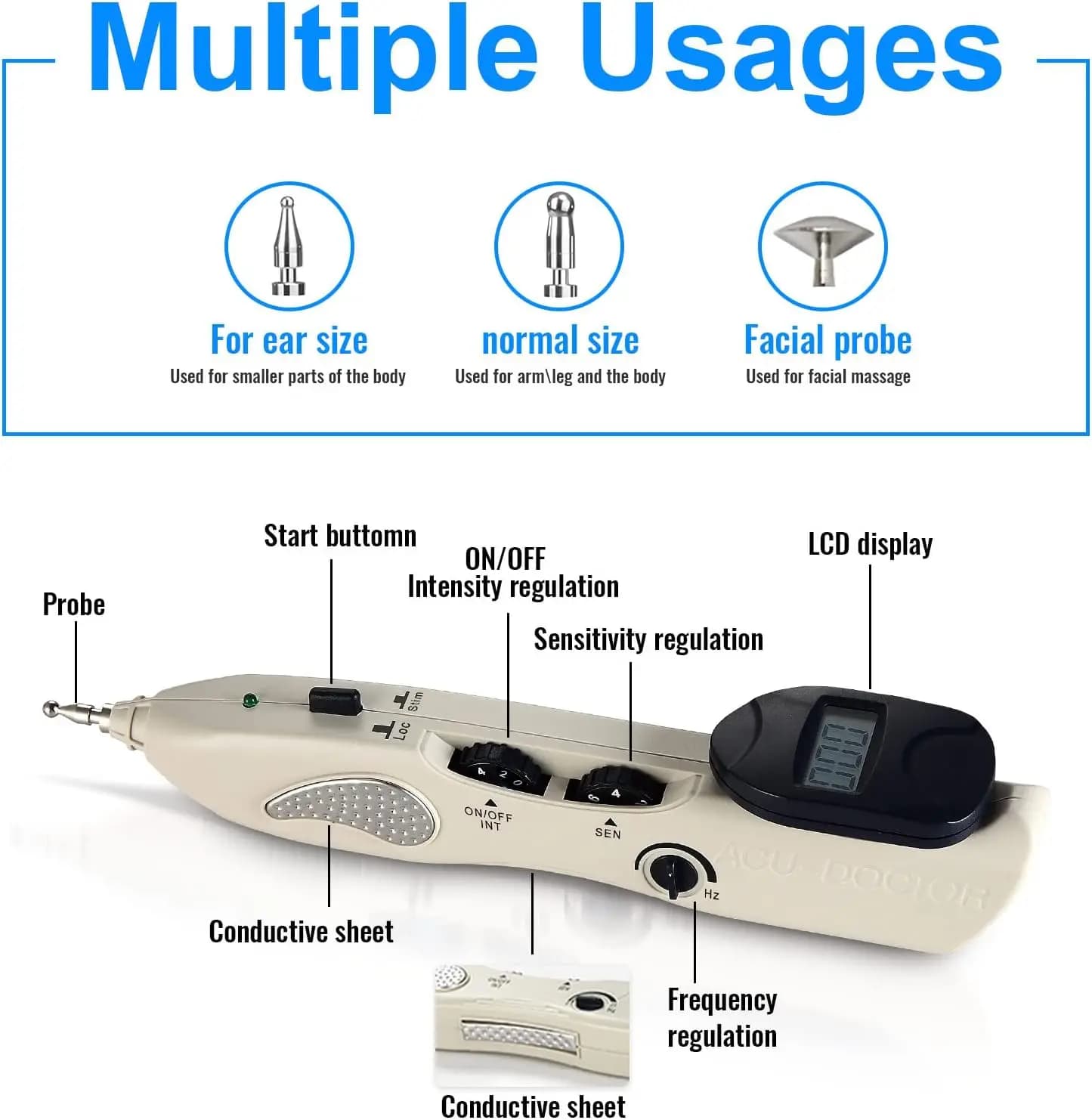 Electronic acupuncture pen with three massage heads — image 6