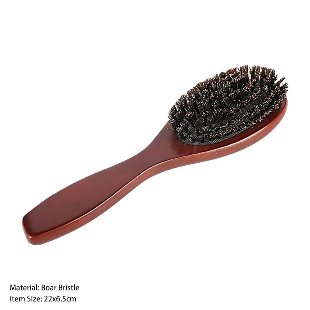 Oval natural boar bristle hair brush with wooden handle — image 7