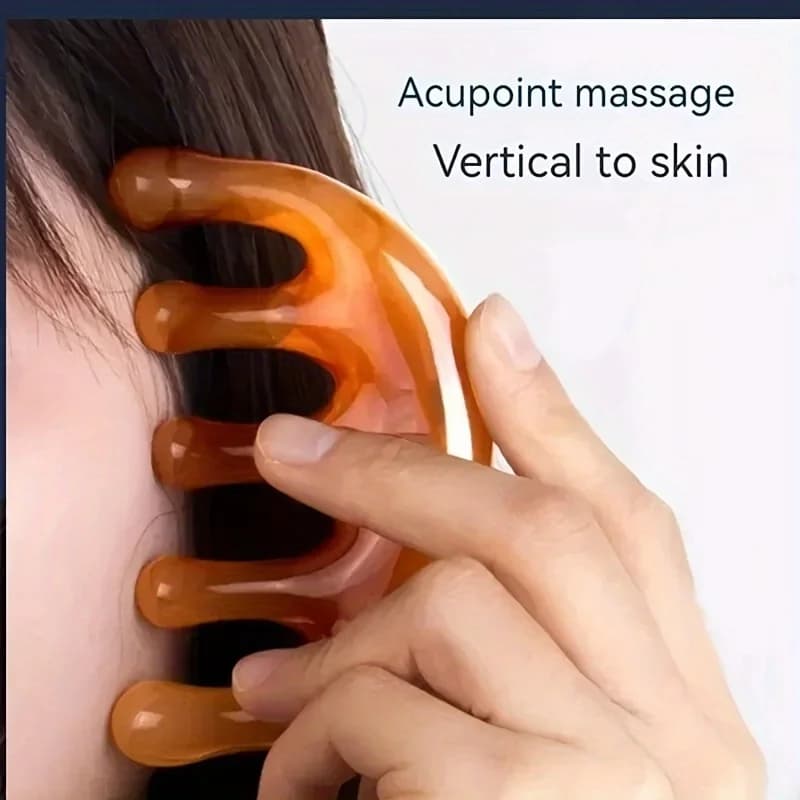 green resin acupoint massage comb with large tooth head — image 4