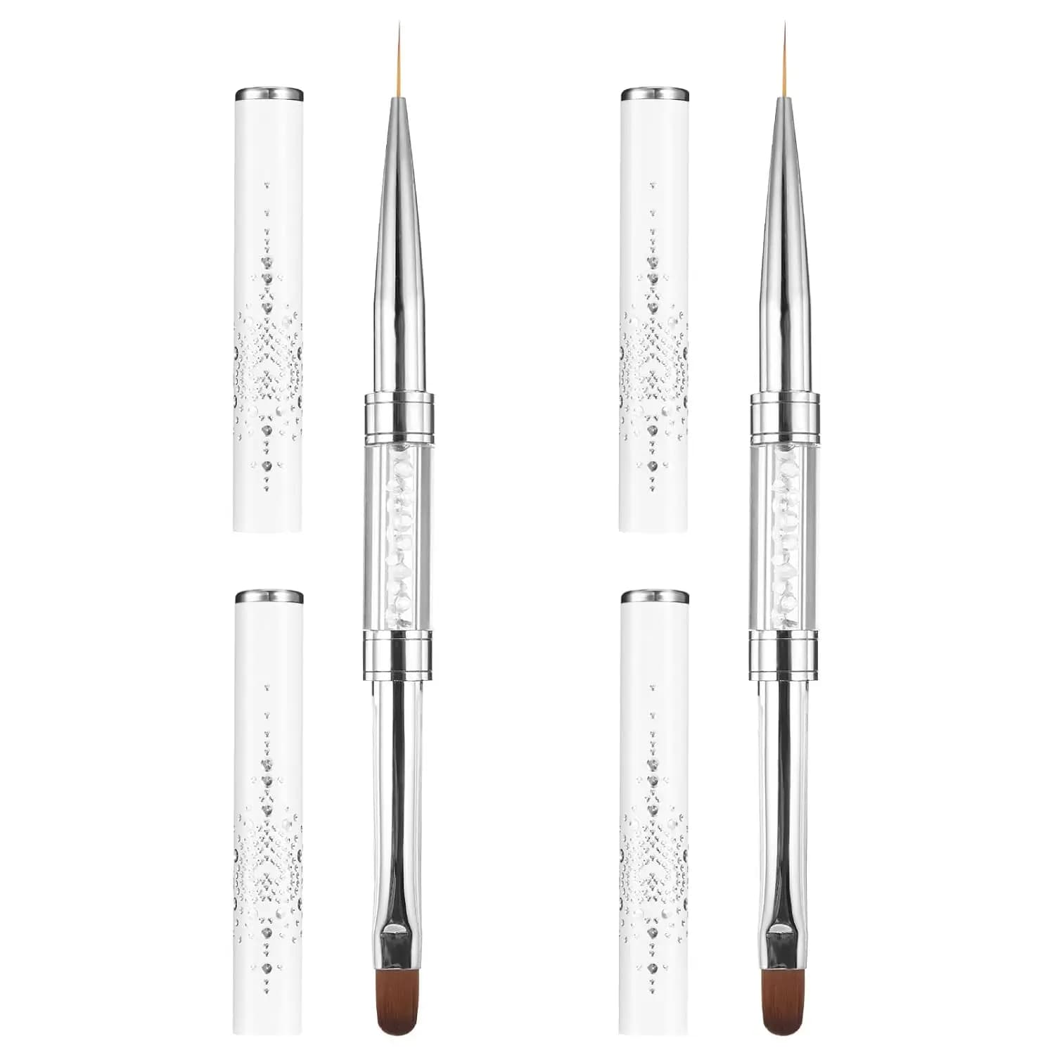 pair of double‑ended oval nail art brushes with rhinestone handles — image 1