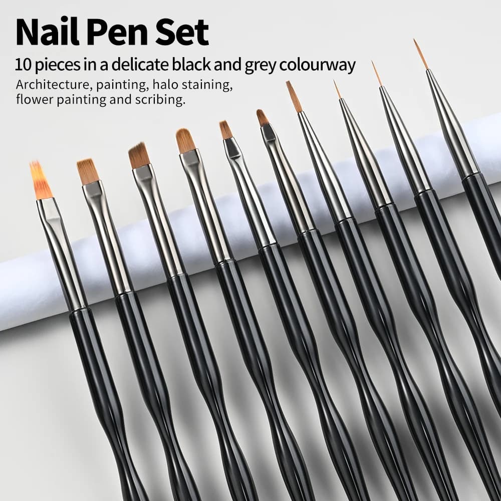 10-piece nail art pen and brush set for UV gel — image 2