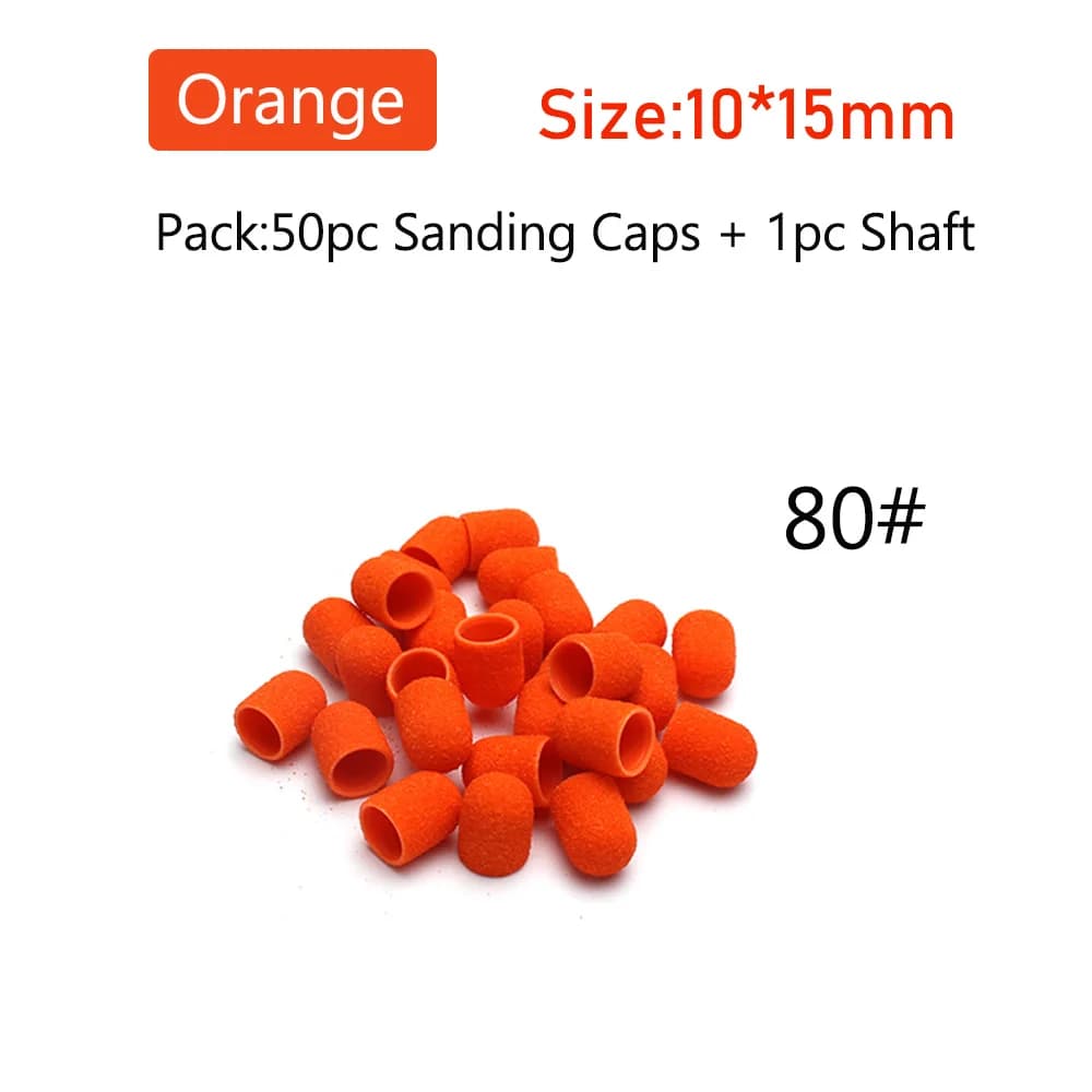 orange nail sanding caps with rubber drill bit — image 6