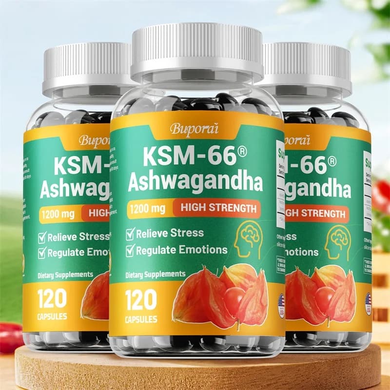 Ashwagandha extract capsules in a bottle — image 1