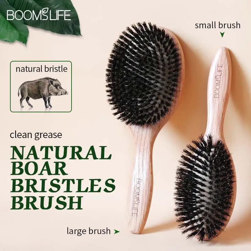 boar bristle hair brush with wooden handle — image 1