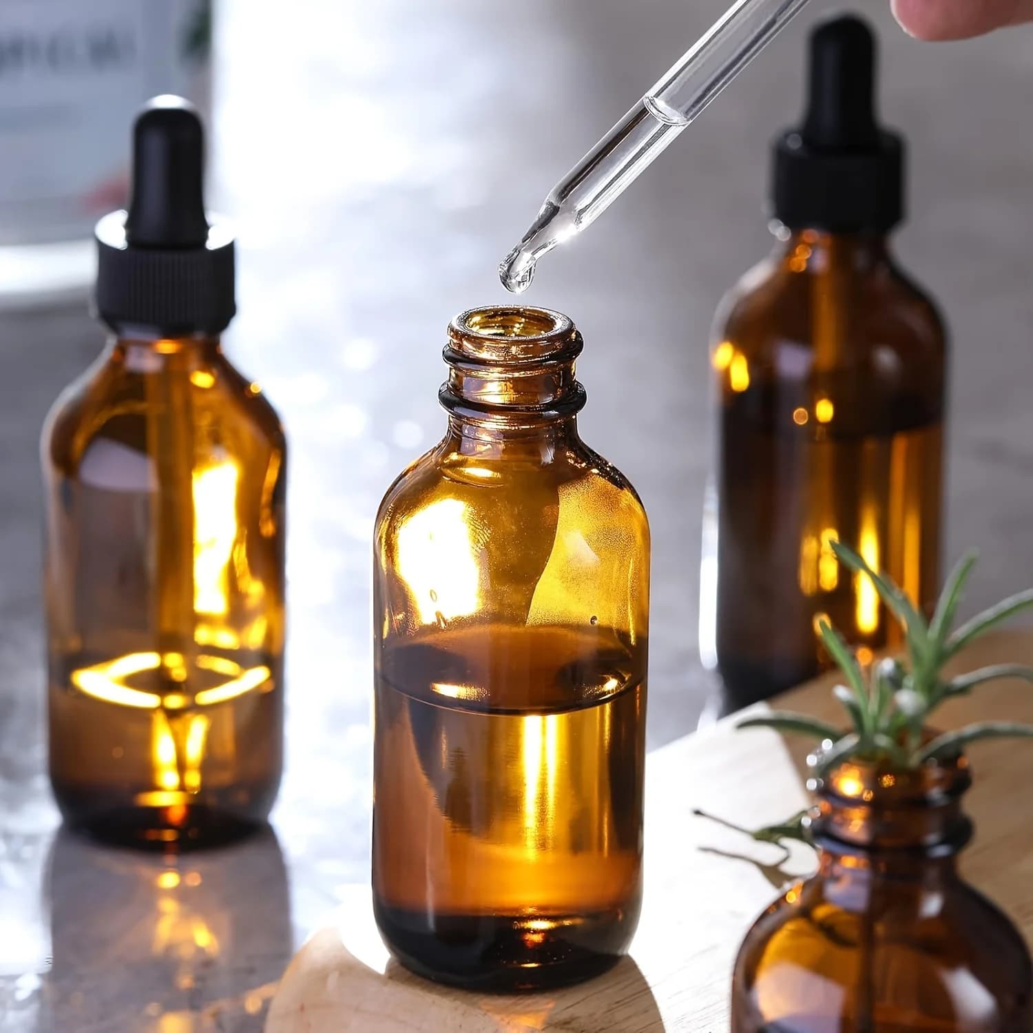 Set of amber glass dropper bottles ranging 5ml to 50ml — image 3