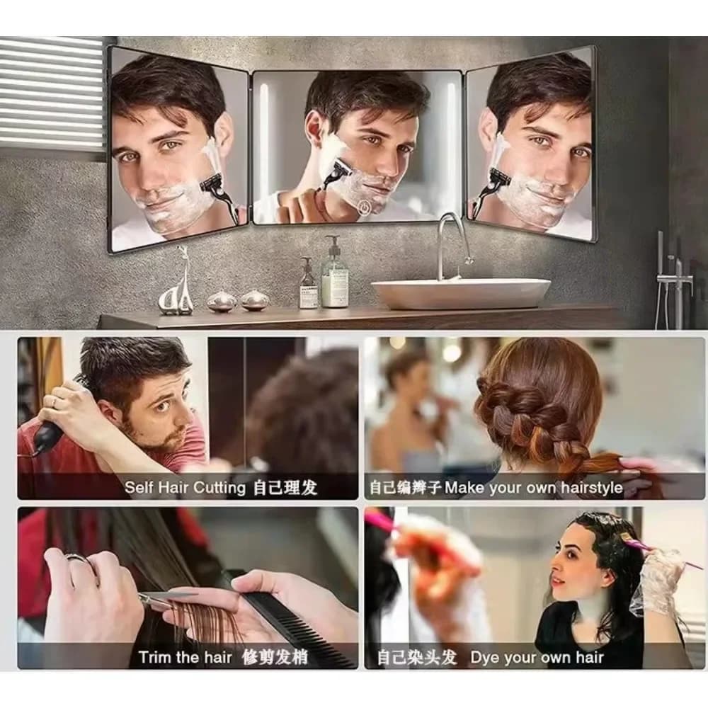 adjustable LED trifold haircut mirror — image 3