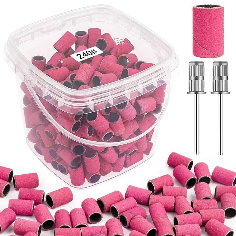 200 pcs nail art sanding bands set with 4 grits and 2 drill bits