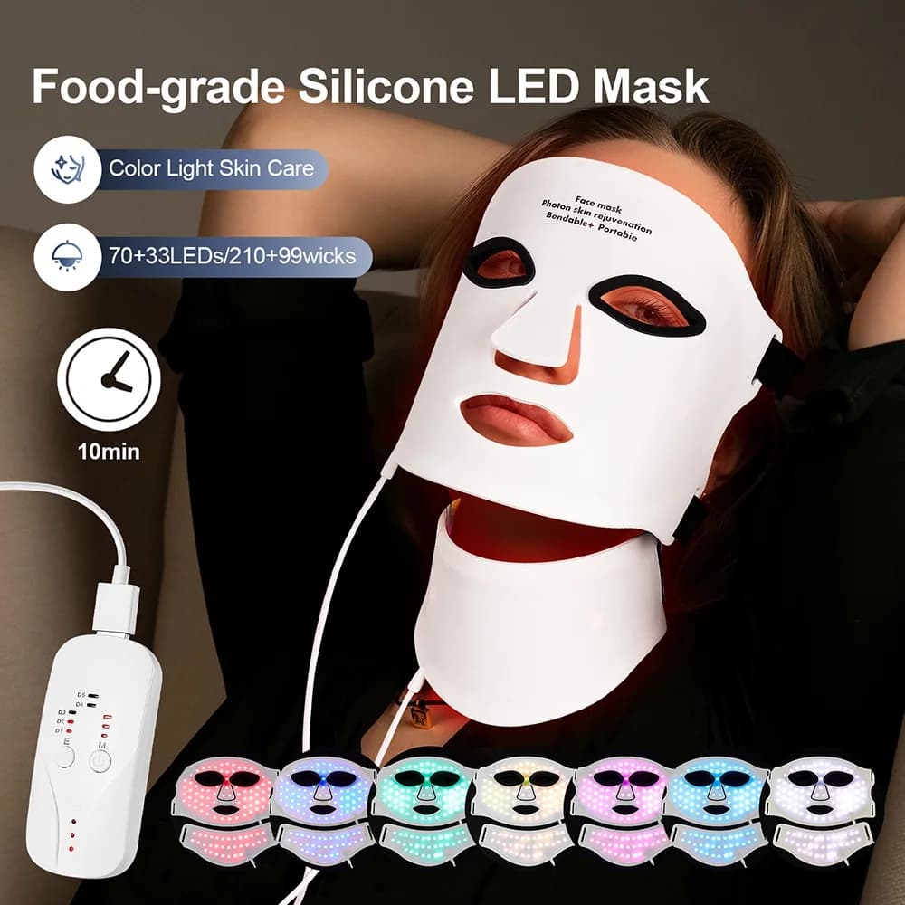 LED Light Therapy Mask with Neck Coverage – 7 Colors