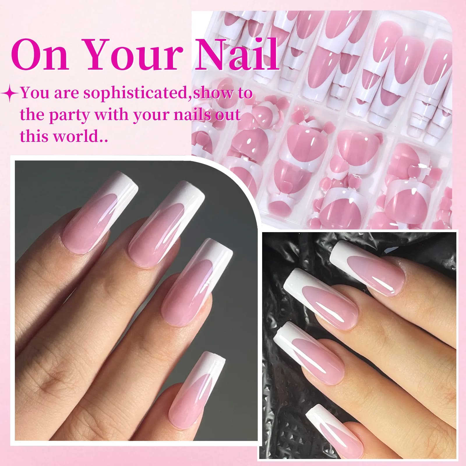 French square acrylic nail tips set for hands and feet — image 3