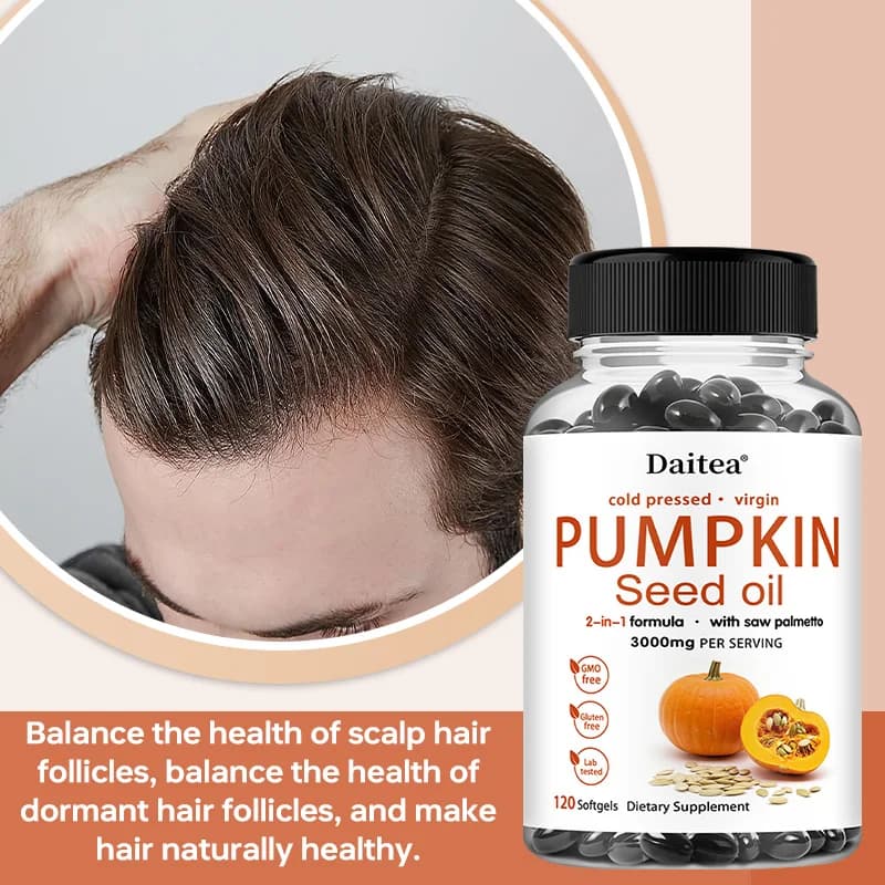 Bottle of pumpkin seed oil and saw palmetto supplement — image 5
