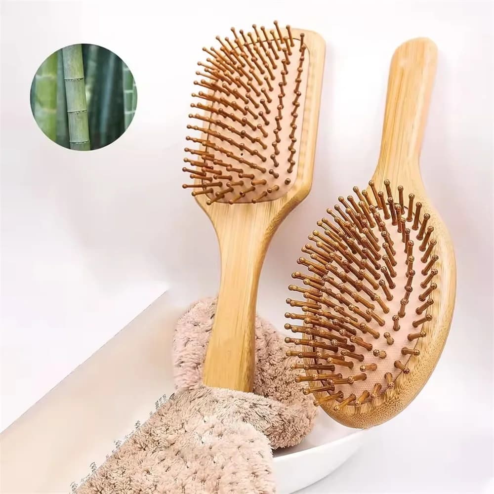 Natural bamboo paddle comb with air cushion — image 1