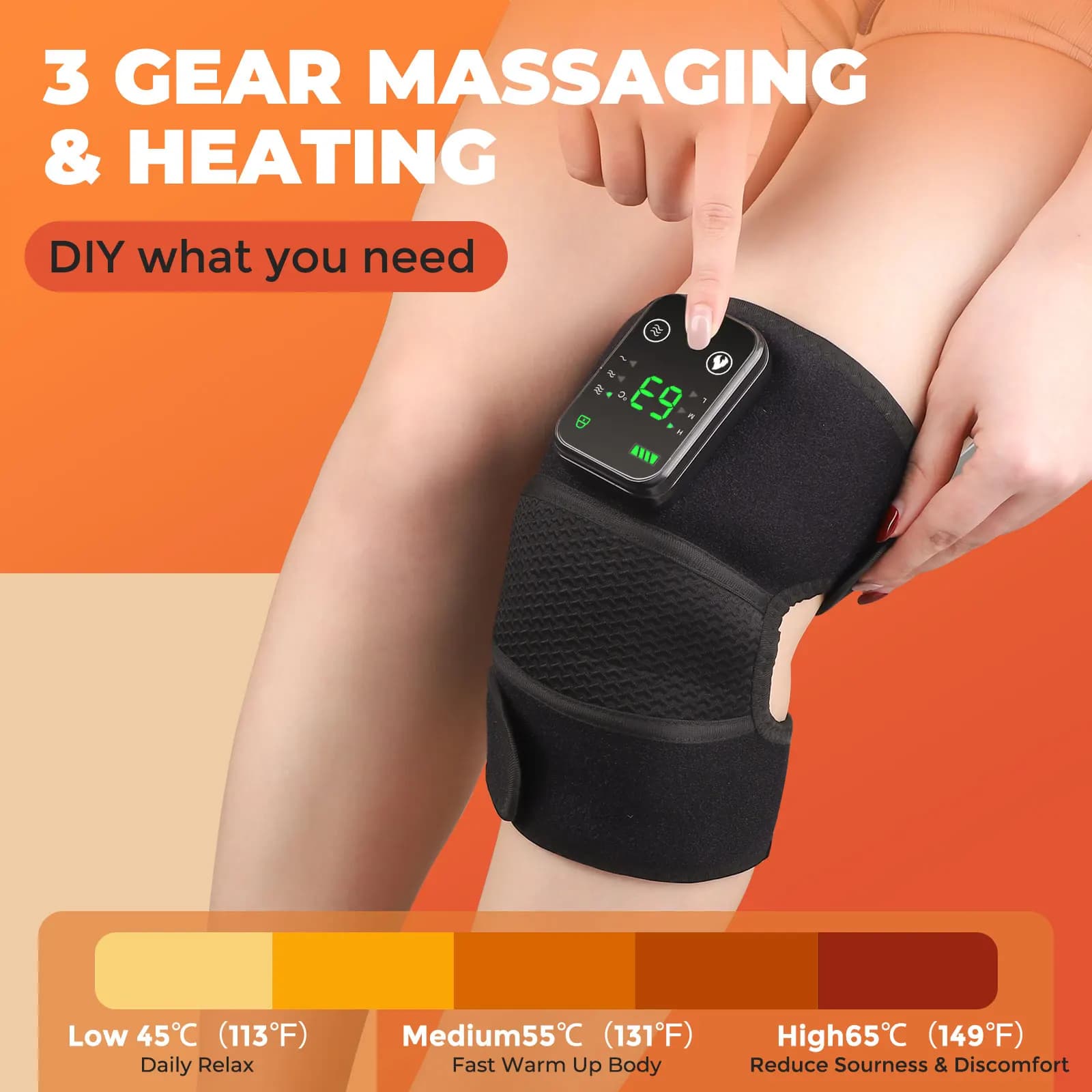 Heated vibration knee massage pad with adjustable strap — image 3