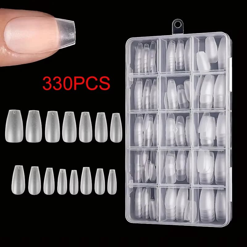 Box of 330 short almond matte gel nail tips — image 1