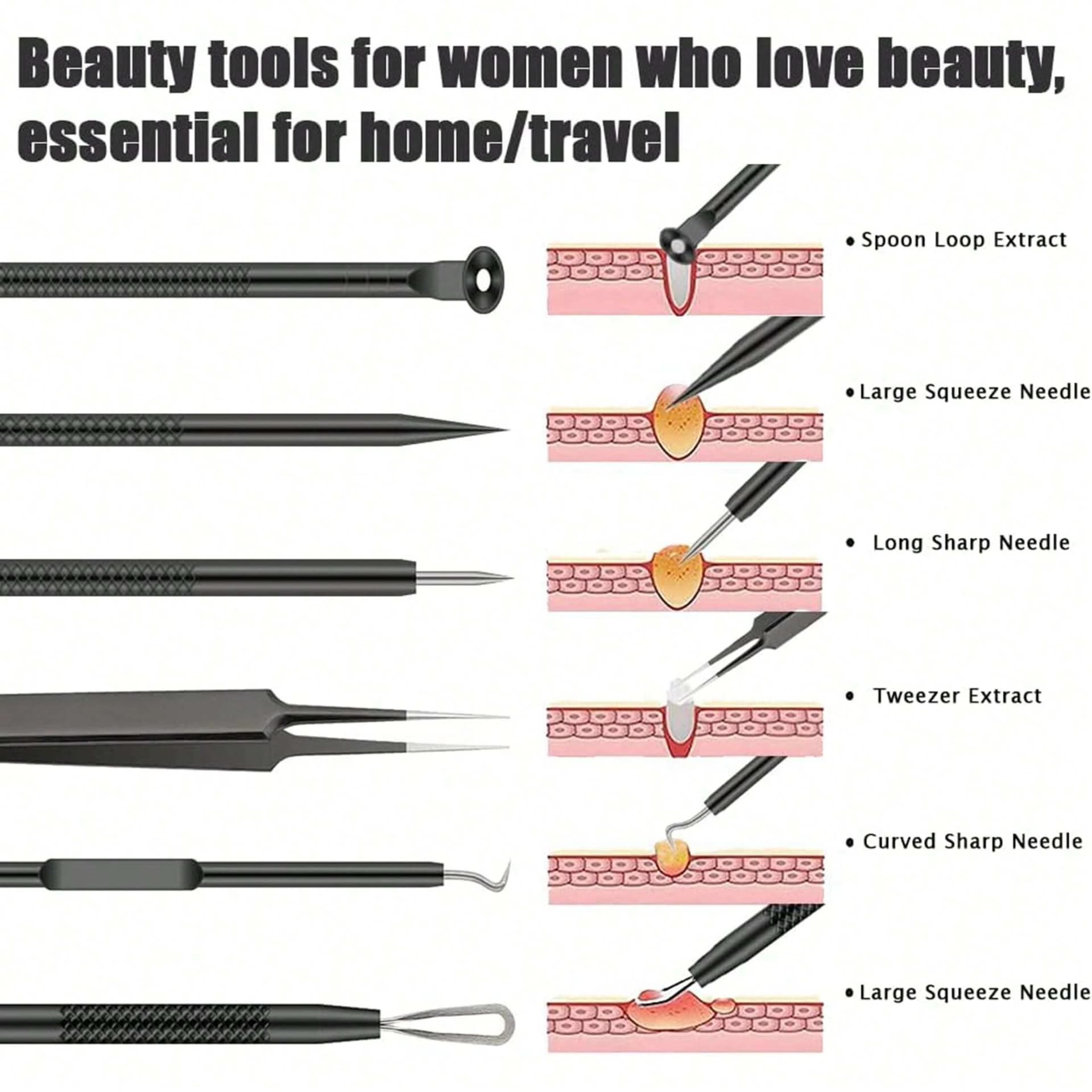 stainless steel 6-piece acne tool set with blackhead extractor — image 3
