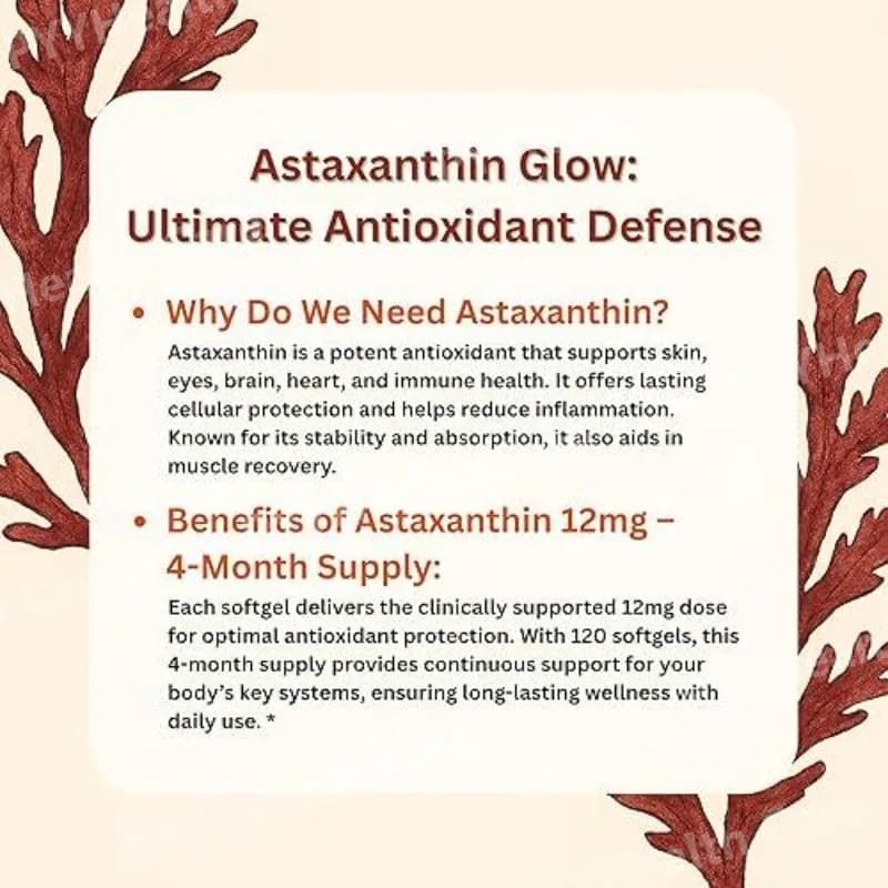 bottle of astaxanthin 12 mg plant-based microalgae oil softgels — image 6