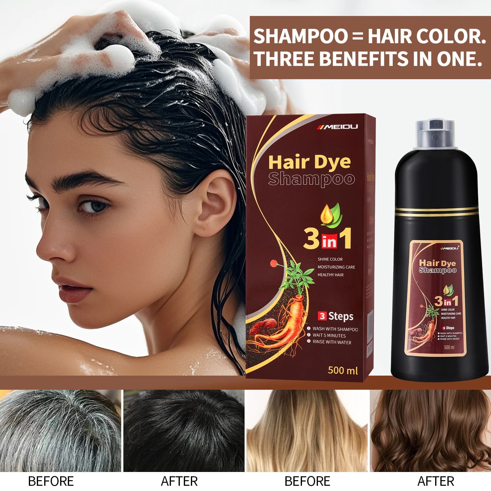 3-in-1 hair dye shampoo bottle — image 5