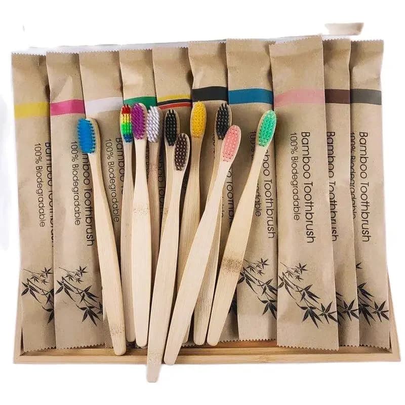 Set of 10 colorful bamboo toothbrushes with soft charcoal bristles — image 3