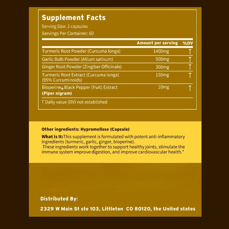 Bottle of turmeric ginger supplement with garlic and black pepper — image 2
