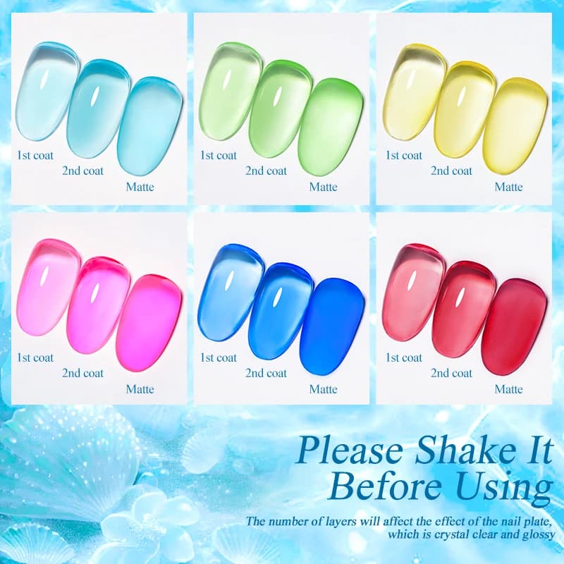 Sea blue jelly glass gel nail polish set, six 7 ml bottles — image 6