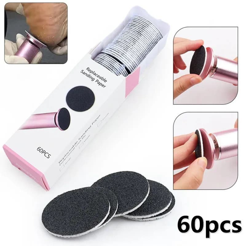 60‑Piece Replacement Sandpaper Pads for Electric Foot File